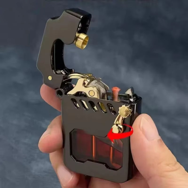 2025 Mecha Transparent Fuel Tank Mechanical Ejection Kerosene Lighter Metal High-Looking Creative High-End Men'S Gifts