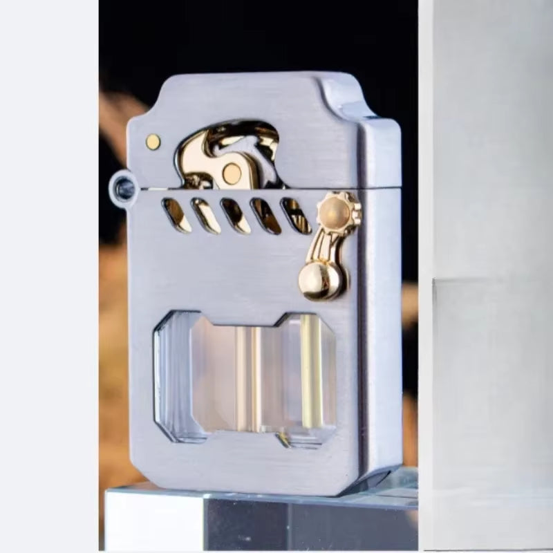2025 Mecha Transparent Fuel Tank Mechanical Ejection Kerosene Lighter Metal High-Looking Creative High-End Men'S Gifts